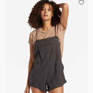 Billabong Charcoal Gray Short Overalls Romper with Taupe Tee